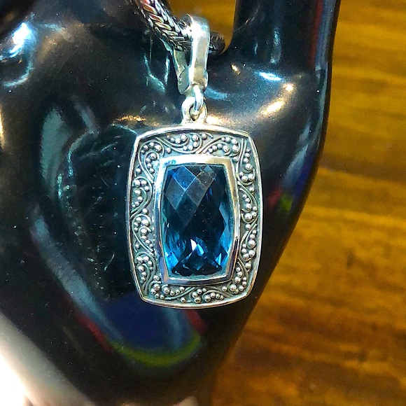 LOIS HILL Sterling Silver London Blue Topaz Faceted Pendant on Foxtail Chain - Picture 6 of 17